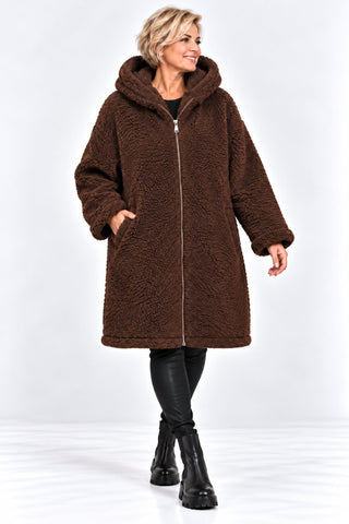 Teddy Jacke von La Casa in braun mit Kapuze und Reißverschluss in lässiger Oversize-Passform 
