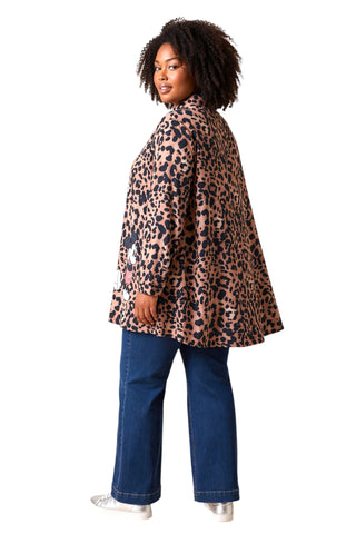 Damen Leo-Bluse von Vincenzo Allocca mit Mickey-Mouse-Print, schwarzem Reißverschluss, Brusttasche und seitlichen Eingrifftaschen