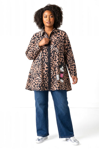 Damen Leo-Bluse von Vincenzo Allocca mit Mickey-Mouse-Print, schwarzem Reißverschluss, Brusttasche und seitlichen Eingrifftaschen