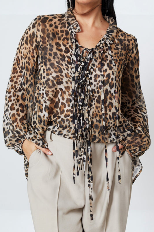 Shirt mit Leoprint Caki