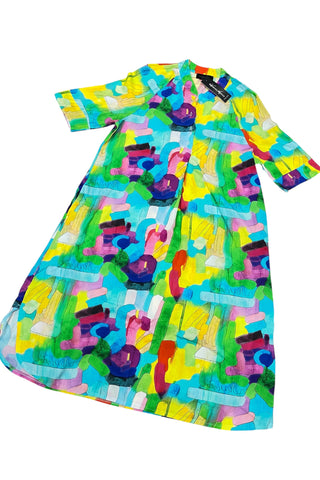 Sommerkleid aus Viskose bis Größe 62 in Wasserfarben Druck