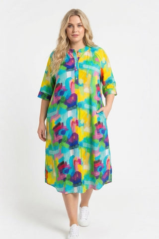 Sommerkleid aus Viskose bis Größe 62 in Wasserfarben Druck