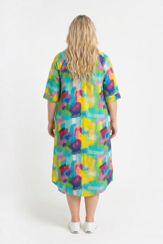 Sommerkleid aus Viskose bis Größe 62 in Wasserfarben Druck