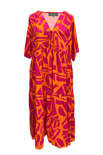 vincenzo-allocca-kleid-viskose-druck-orange-pink-vorderseite