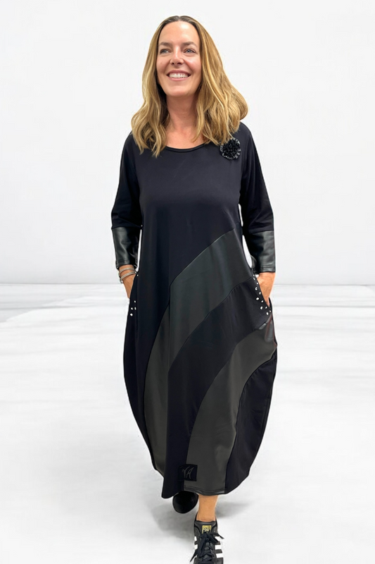 Kleid mit Kunstleder 9324