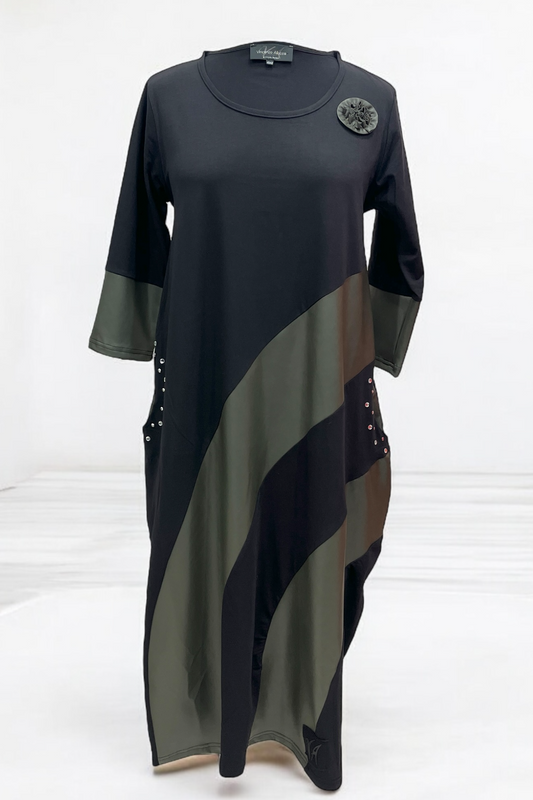 Dress with faux leather 9324