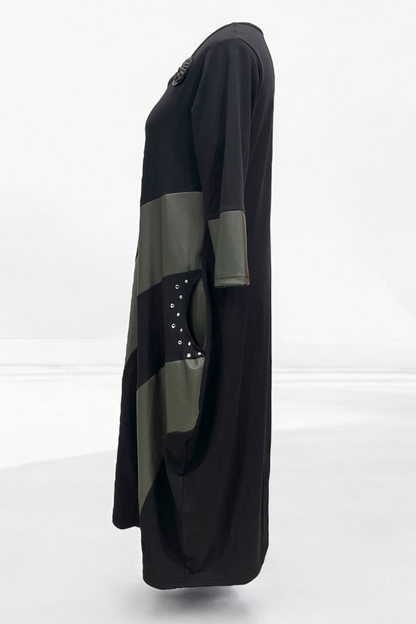 Dress with faux leather 9324