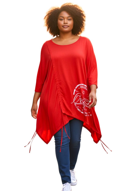 Tunic with drawstring and print