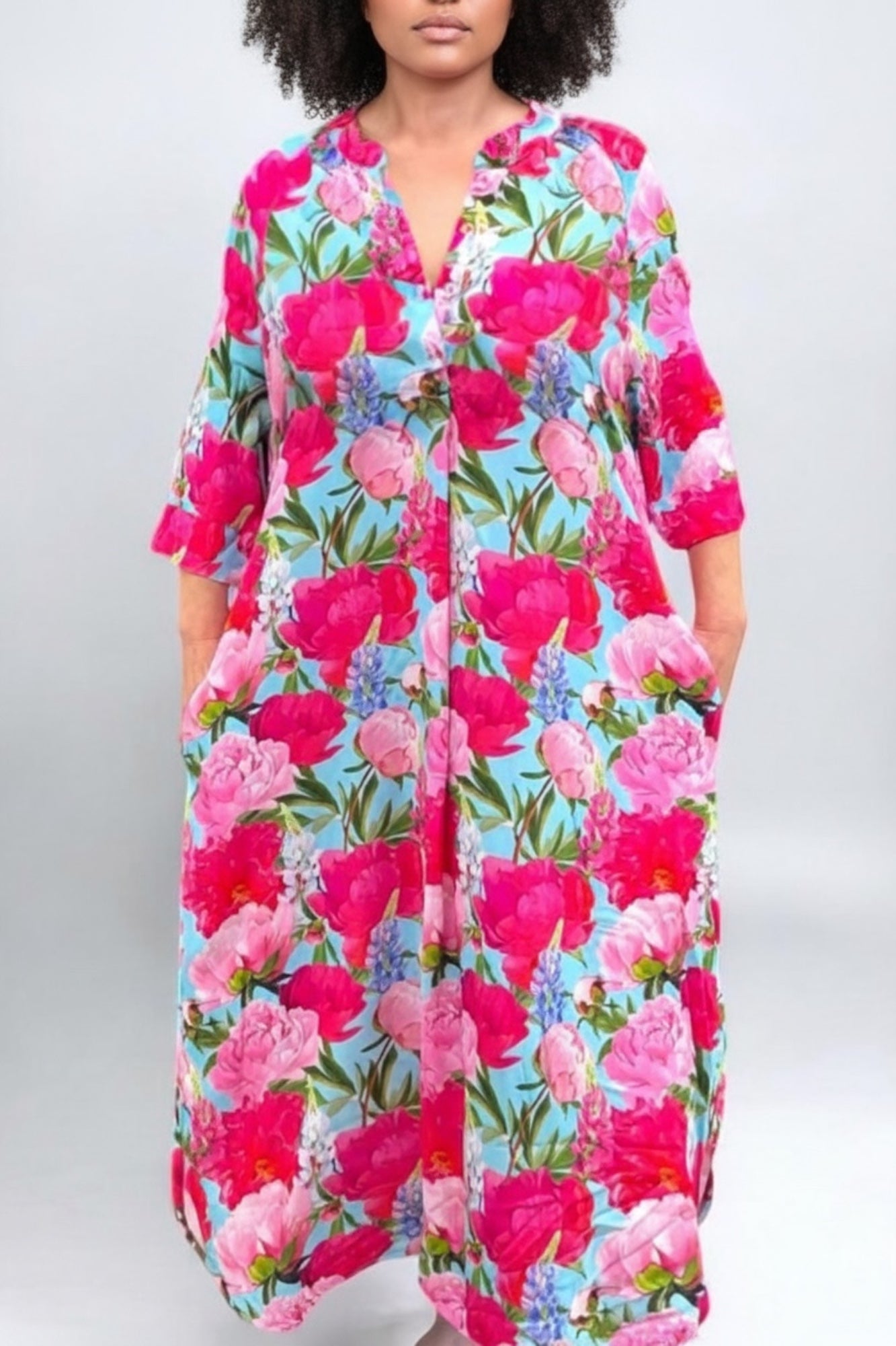 Viscose dress with button placket