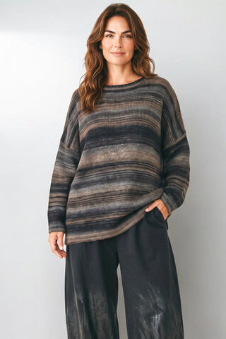 Melierter Oversize Pulli in braun mit Rundhalsausschnitt – lässiger Plus Size Pullover