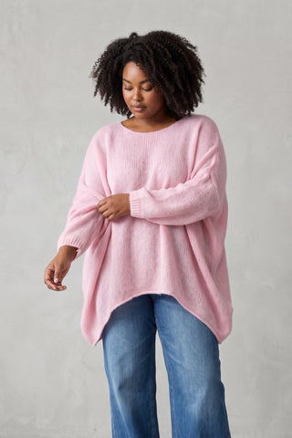 Strickpullover von Vincenzo Allocca in rosé, kastig geschnitten, oversize, Lagenlook