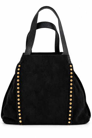 Schwarzer Shopper mit goldfarbenen Nieten und langen schwarzen Henkeln