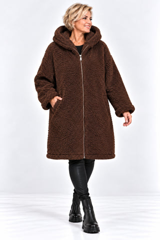 Teddy Jacke von La Casa in braun mit Kapuze und Reißverschluss in lässiger Oversize-Passform 