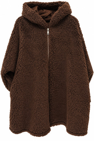 Teddy Jacke von La Casa in braun mit Kapuze und Reißverschluss in lässiger Oversize-Passform 