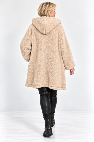 Teddy Jacke von Lacasa in beige mit Kapuze und Reißverschluss in lässiger Oversize-Passform 