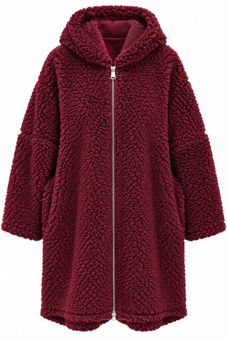 Teddy Jacke von Lacasa in bordeaux mit Kapuze und Reißverschluss in lässiger Oversize-Passform 