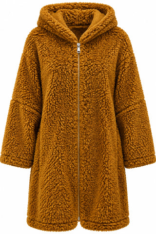 Teddy Jacke von Lacasa in congac mit Kapuze und Reißverschluss in lässiger Oversize-Passform 