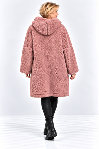 Teddy Jacke von Lacasa in altrosé mit Kapuze und Reißverschluss in lässiger Oversize-Passform , Rückenteil