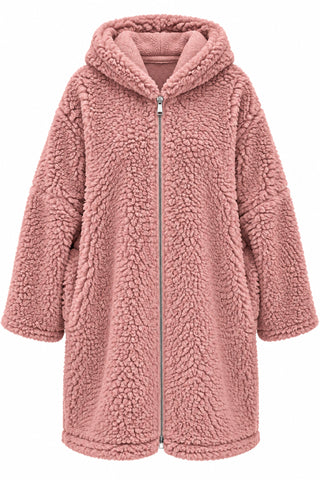 Teddy Jacke von Lacasa in altrosé mit Kapuze und Reißverschluss in lässiger Oversize-Passform 