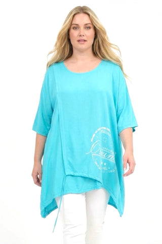 Tunic with drawstring and print